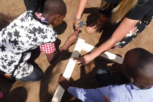 Helping to build soccer nets