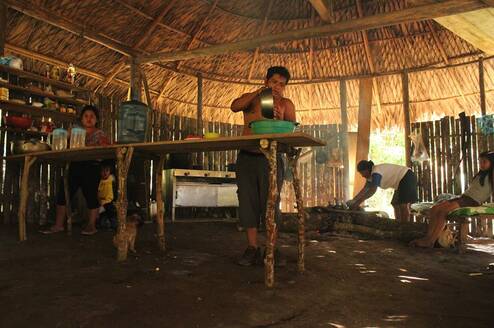 In the kitchen and comedor of the project