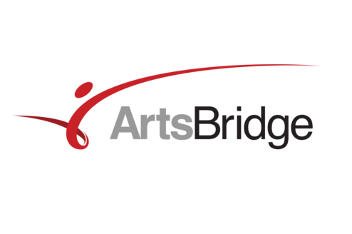 The words "ArtsBridge" in grey & black font with a decorative red swoosh above.