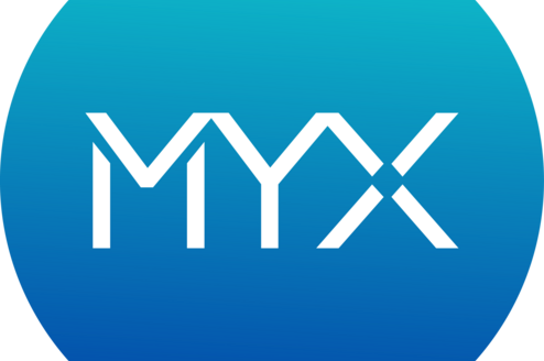 MYX logo in vibrant hues of blue