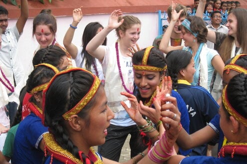 Projects Abroad Volunteers learn traditional Nepali dancing with locals