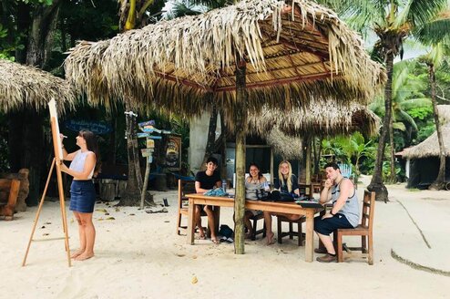 Study spanish at the beach