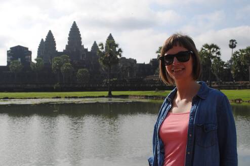 Our Director Rosie with a Cambodian Temple