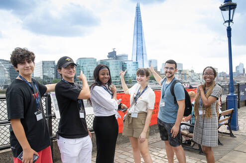 Law students with a view of London skyline
