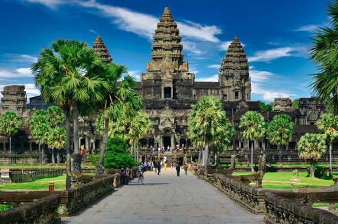 Visitors visiting a temple in Cambodia