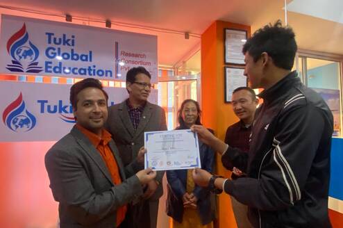 Certification after youth empowerment training at Tuki Global Education in Kathmandu