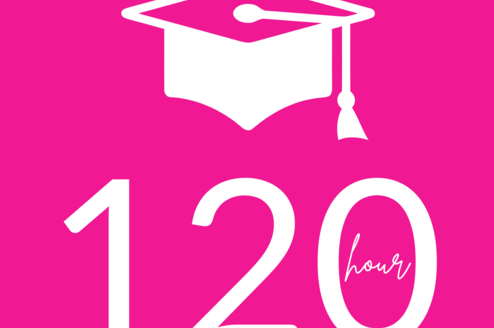 Pink background 120 Hours graduate cap icon