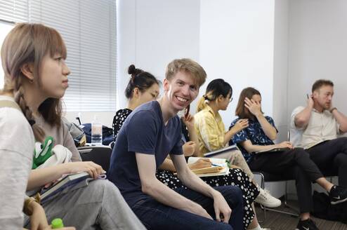 Students enjoying conversation class