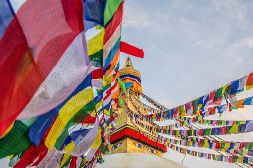 Colorful flags on a Nepalese temple