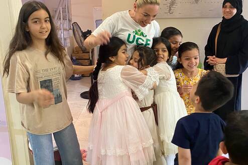 Children brining smiles to the staff and volunteers at the centre