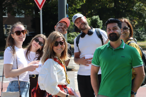A teacher and students during a Field Trip
