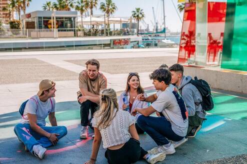 EF language year abroad students hanging out in the city center after class