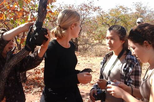 Students putting up camera traps