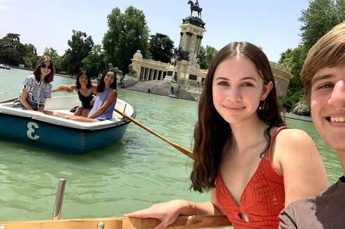 Students rowing in Madrid