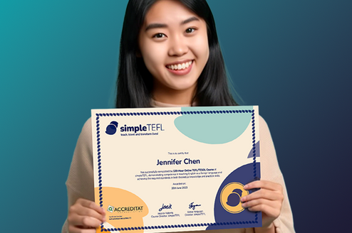 A simpleTEFL graduate holding her certificate