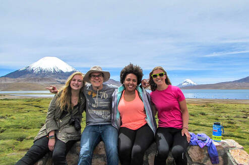 Students pose for photo during a hike in Chile.