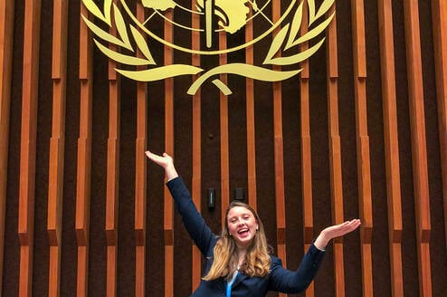 Student poses at UN.