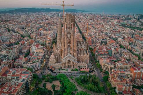 skyline view of Barcelona including Basilica Sagrada