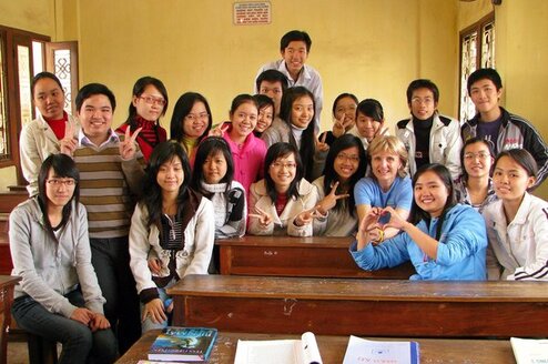 In the classroom with the students