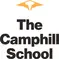 The Camphill logo in yellow (looks like wings or a a roof), name of school underneath the yellow logo, in black bold letters: The Camphill School