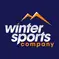 Grey square Winter Sports logo, orange/white mountains