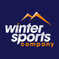 Grey square Winter Sports logo, orange/white mountains