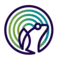Concentric circles of green fading to teal, outlined in a purple circle that forms a frog