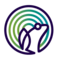 Concentric circles of green fading to teal, outlined in a purple circle that forms a frog