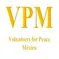 letter V for Volunteers, P for Peace and M for Mexico, all in yellow mustard shade