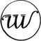 black circle on white background with calligraphic vw inside 