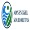 Manengkel Solidaritas logo featuring an icon of blue waves, a green leaf, and a human figure, symbolizing harmony between people, the ocean, and nature.