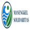 Manengkel Solidaritas logo featuring an icon of blue waves, a green leaf, and a human figure, symbolizing harmony between people, the ocean, and nature.