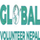 Global Volunteer Nepal logo featuring a globe with a flight path and airplane, surrounded by travel and adventure icons in teal.