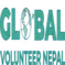 Global Volunteer Nepal logo featuring a globe with a flight path and airplane, surrounded by travel and adventure icons in teal.