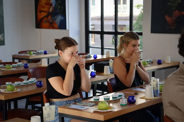 Students enjoy an olive oil tasting in Italy
