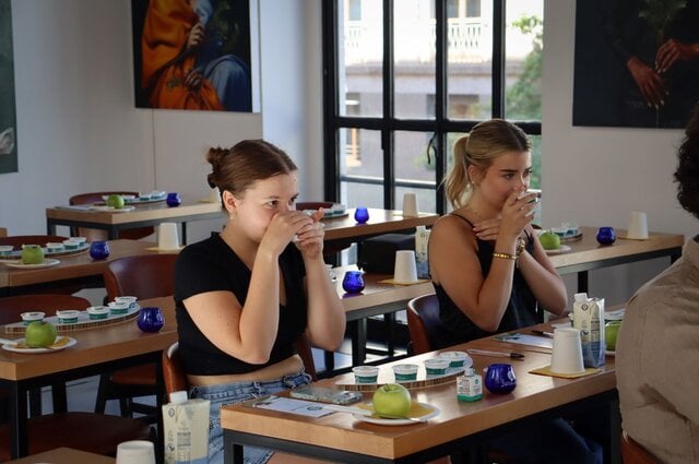 Students enjoy an olive oil tasting in Italy