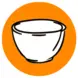 An empty white bowl surrounded by an orange circle