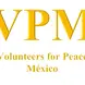 letter V for Volunteers, P for Peace and M for Mexico, all in yellow mustard shade