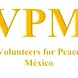 letter V for Volunteers, P for Peace and M for Mexico, all in yellow mustard shade