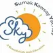 SKY text in clouds surrounded by a sun
