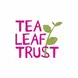 Tea Leaf Trust logo words with green tea leaf growing out of them