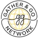 Gather & Go Network written in a circle with a golden globe grid in the background