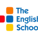On the left side of the image, there are four rounded squares arranged in a cross-like pattern. One red rounded square is positioned to the left. In the center, there is a blue one. Above the blue square, there is an orange rounded square, and below it, there is a yellow rounded square. To the right of these shapes, the text “The English School” appears in blue. The words are written in three lines: “The” on the top line, “English” in the middle, and “School” on the bottom.