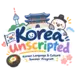 Korea Unscripted logo with the tagline “Korean Language & Culture Summer Program,” featuring Korean landmarks, a bird in a traditional hat, and bibimbap.