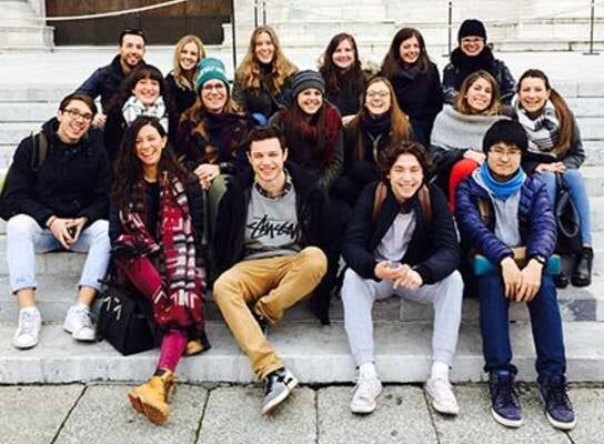 Students group photo at stairs