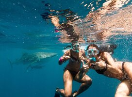 girls underwater snorkeling