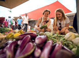 two girls at a local market