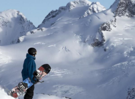 Snowboarding in the mountains
