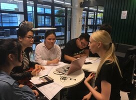 Business Interns from internship in china program having a project discussion