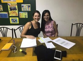 With teacher Eileen.
